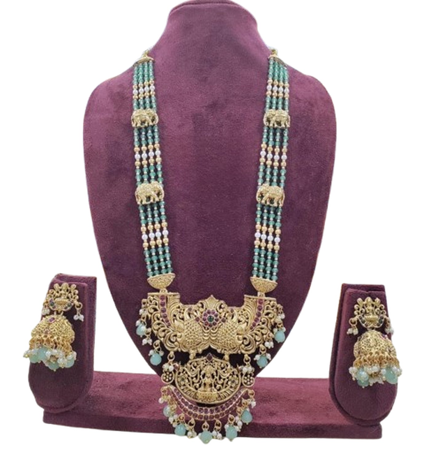 Jewel City Antique Temple Jewelry Gold-Plated Necklace Set with Lakshmi Pendant & Earrings Traditional South Indian Bridal Jewelry