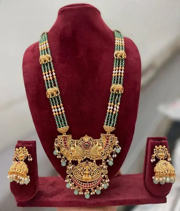Jewel City Antique Temple Jewelry Gold-Plated Necklace Set with Lakshmi Pendant & Earrings Traditional South Indian Bridal Jewelry