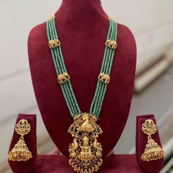 Jewel City Traditional Multi-Strand Green Temple Lakshmi Pendant Necklace Set Antique Gold-Plated South Indian Bridal Jewelry Set - Distacart