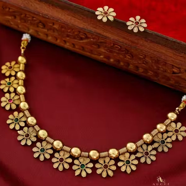 Jewel City Handcrafted Gold-Plated Floral Choker Necklace Set with Red & Green Stones – Ethnic Bridal Jewelry Set - Distacart