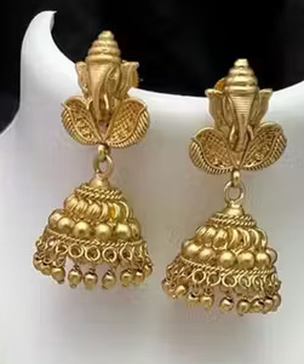Jewel City Traditional Antique Gold-Plated Temple Necklace Set with Ganesha Pendant & Jhumka Earrings Ethnic South Indian Bridal Jewelry for Women