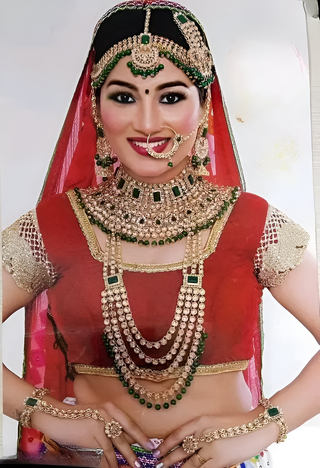 Jewel City Royal Indian Bridal Kundan Jewelry Set with Green Beads Handcrafted Gold-Plated Full Dulhan Set for Wedding & Festivals