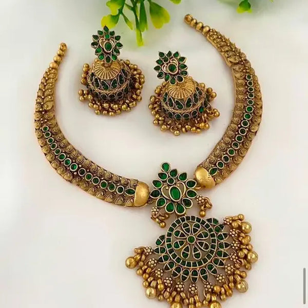 Jewel City Traditional Gold-Plated Kundan Necklace Set with Green Stones Handcrafted Ethnic Bridal Jewelry- Festival & Wedding Wear - Distacart