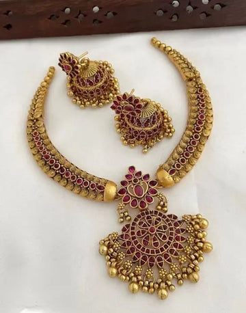 Jewel City Traditional Gold-Plated Kundan Necklace Set with Red Stones Handcrafted Ethnic Bridal Jewelry- Festival & Wedding Wear - Distacart