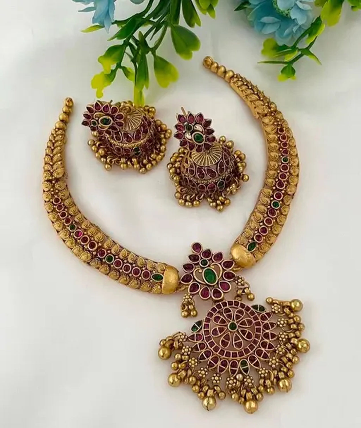 Jewel City Traditional Gold-Plated Kundan Necklace Set with Multi Stones Handcrafted Ethnic Bridal Jewelry- Festival & Wedding Wear - Distacart