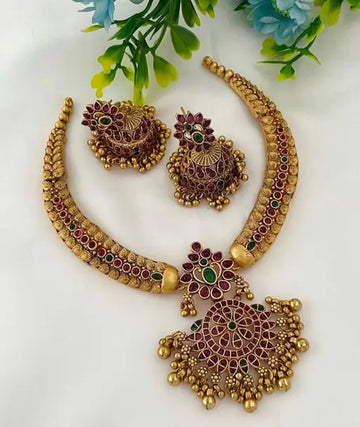 Jewel City Traditional Gold-Plated Kundan Necklace Set with Multi Stones Handcrafted Ethnic Bridal Jewelry- Festival & Wedding Wear - Distacart