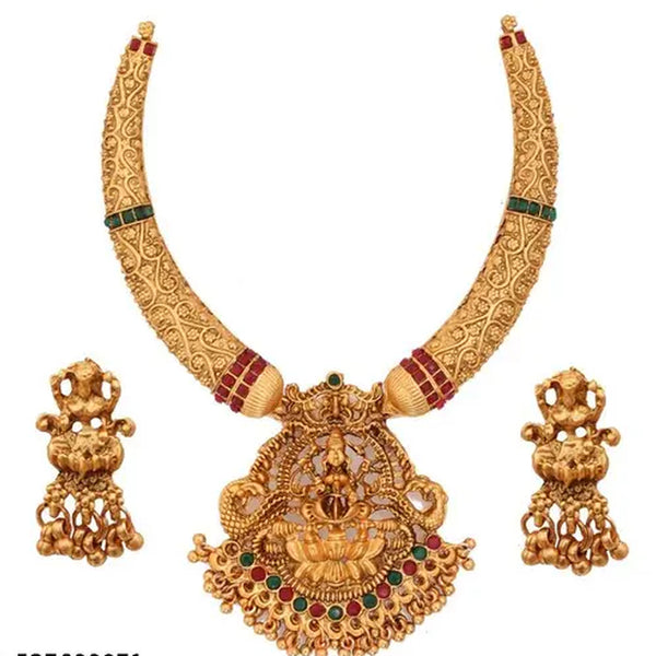 Jewel City Traditional Gold-Plated Temple Necklace Set with Lakshmi Pendant & Jhumka Earrings Handcrafted Ethnic Jewelry - Distacart