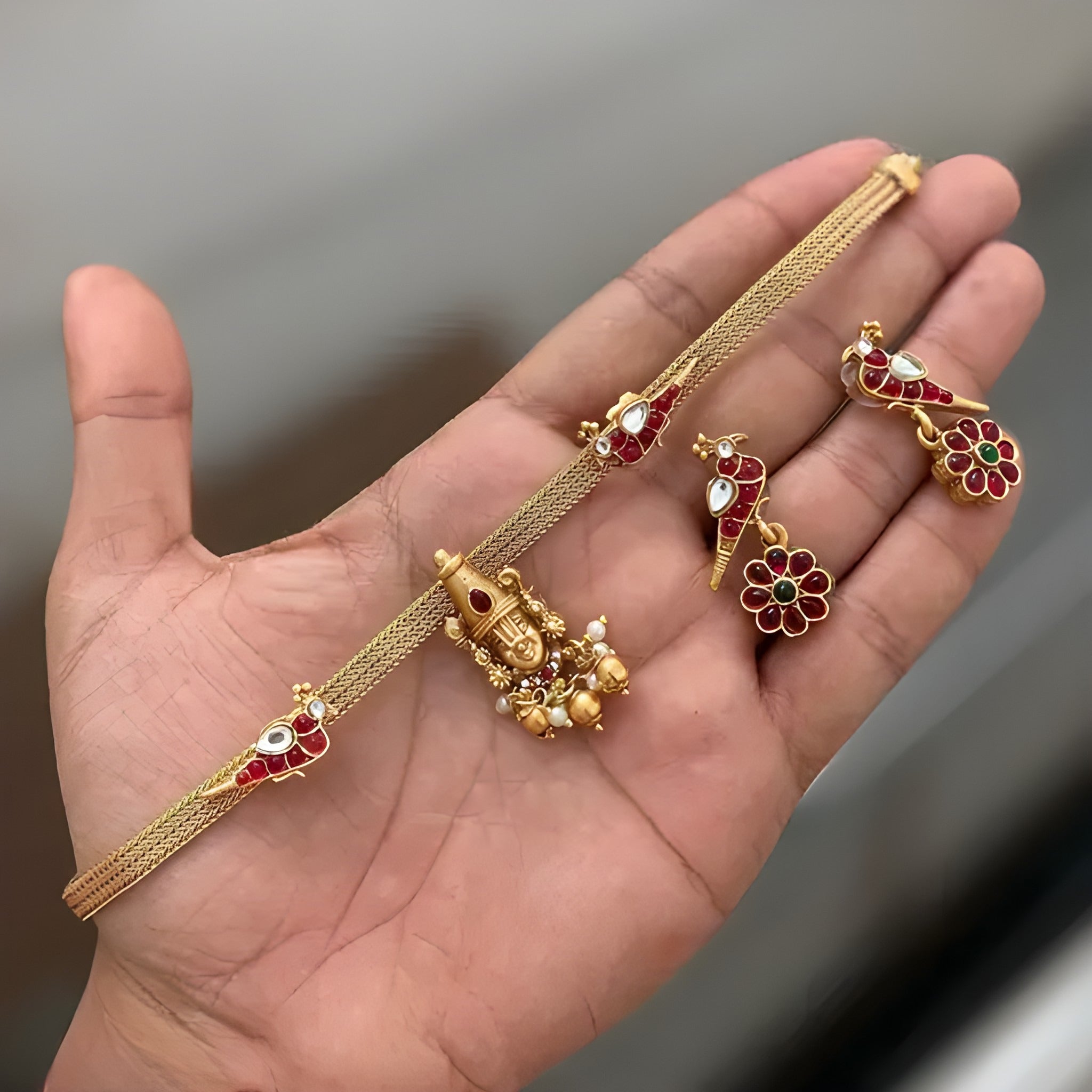 Jewel City Lord Balaji Temple Necklace Set - Antique Gold Finish Choker with Earrings | Traditional South Indian Religious Jewelry