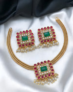 Thumbnail for Jewel City Square Kundan Necklace Set Multicolor Stone Gold-Plated Jewelry with Pearl Drops | Traditional Indian Wedding Collection
