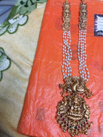 Thumbnail for Jewel City Temple Jewelry Set - Antique Gold Lakshmi Pendant Pearl String Necklace - South Indian Traditional Wedding Collection