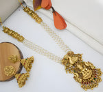 Thumbnail for Jewel City Temple Jewelry Set - Antique Gold Lakshmi Pendant Pearl String Necklace - South Indian Traditional Wedding Collection