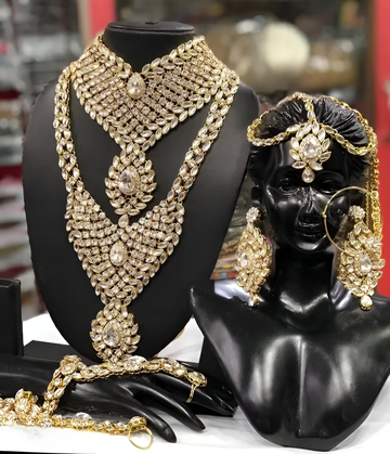 Jewel City Bridal Kundan Jewelry Set for Women Traditional Gold-Plated Indian Necklace,Earrings, Maang Tikka, Hathphool & Nath - Distacart