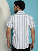 Thumbnail for Indian Needle Men's Vertical Striped Half Sleeve Casual Shirt - Blue - Distacart