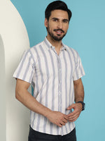 Thumbnail for Indian Needle Men's Vertical Striped Half Sleeve Casual Shirt - Cream - Distacart