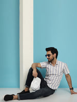 Thumbnail for Indian Needle Men's Vertical Striped Half Sleeve Casual Shirt - Cream - Distacart