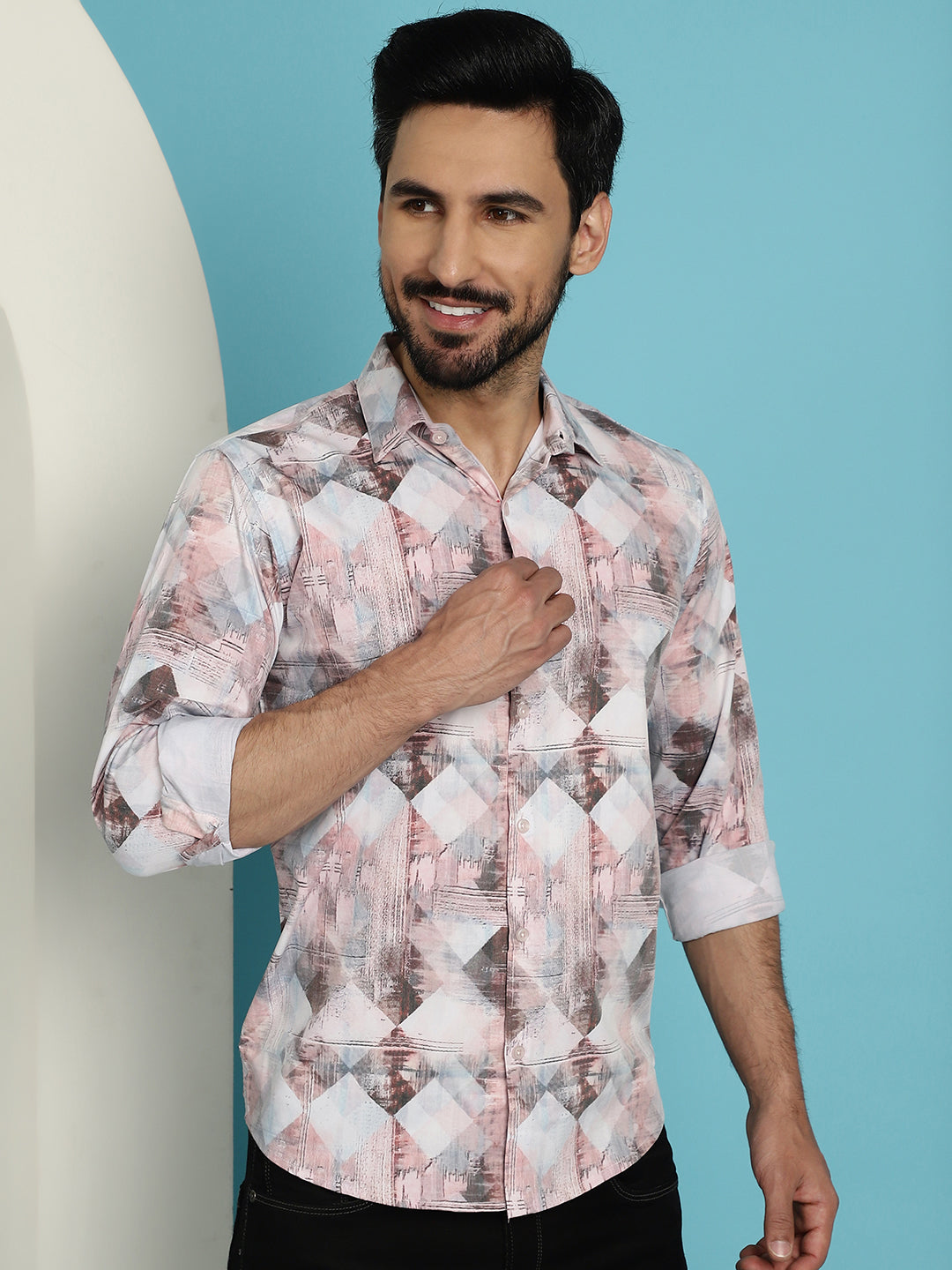 Indian Needle Men's Printed Casual Shirt - Coffee - Distacart