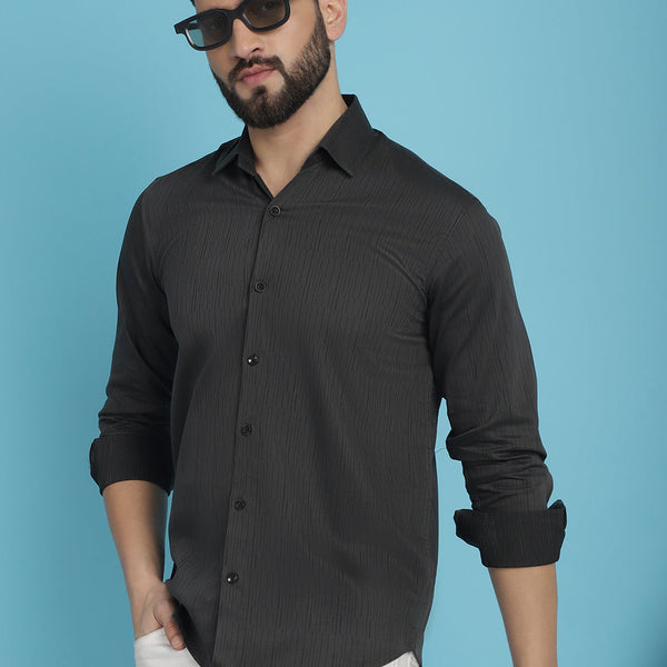 Indian Needle Men's Woven Design Casual Shirt - Charcoal - Distacart