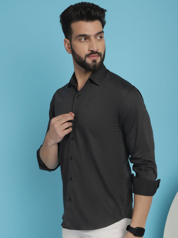 Indian Needle Men's Woven Design Casual Shirt - Charcoal - Distacart