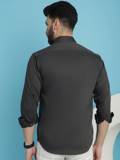 Indian Needle Men's Woven Design Casual Shirt - Charcoal - Distacart