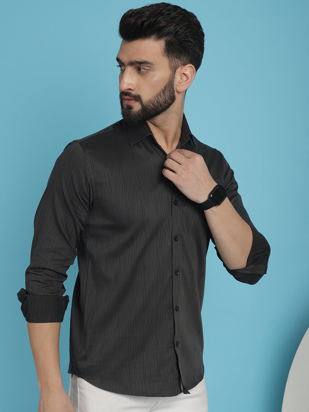 Indian Needle Men's Woven Design Casual Shirt - Charcoal - Distacart