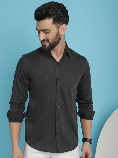 Indian Needle Men's Woven Design Casual Shirt - Charcoal - Distacart