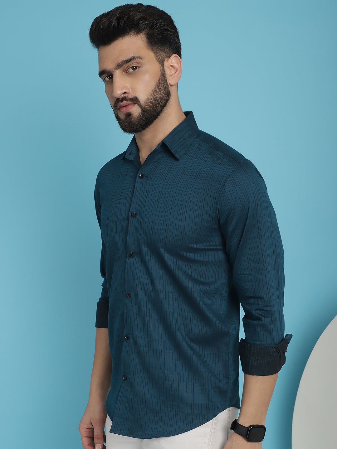 Indian Needle Men's Woven Design Casual Shirt - Peacock - Distacart