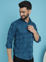 Thumbnail for Indian Needle Men's Peacock Blue Checked Casual Shirt - Distacart