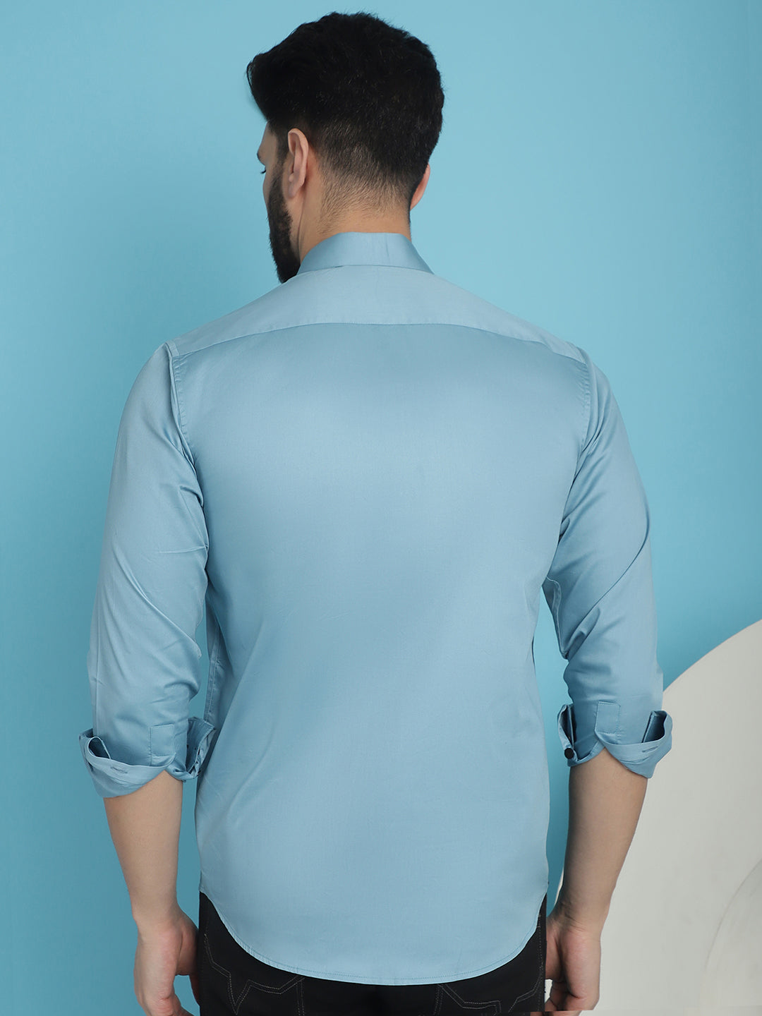Indian Needle Men's Premium Cotton Satin Casual Shirt - Sky Blue - Distacart
