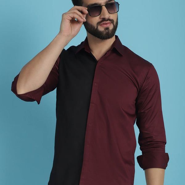 Indian Needle Men's Premium Cotton Satin Casual Shirt - Wine - Distacart