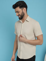 Thumbnail for Indian Needle Men's Striped Half Sleeve Casual Shirt - Cream - Distacart