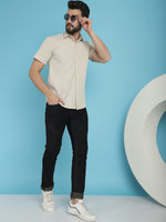 Thumbnail for Indian Needle Men's Striped Half Sleeve Casual Shirt - Cream - Distacart