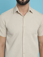 Thumbnail for Indian Needle Men's Striped Half Sleeve Casual Shirt - Cream - Distacart