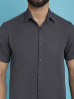 Thumbnail for Indian Needle Men's Striped Half Sleeve Casual Shirt - Grey - Distacart