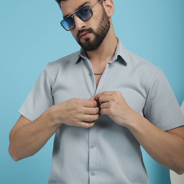 Indian Needle Men's Striped Half Sleeve Casual Shirt - Light-Grey - Distacart