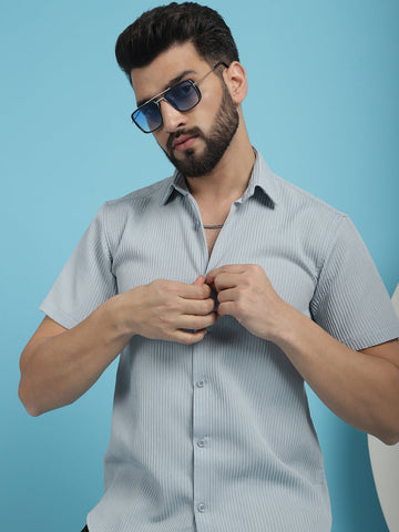 Indian Needle Men's Striped Half Sleeve Casual Shirt - Light-Grey - Distacart