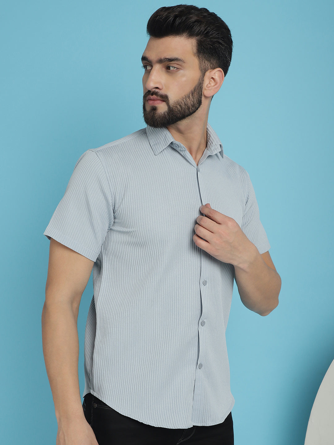 Indian Needle Men's Striped Half Sleeve Casual Shirt - Light-Grey - Distacart