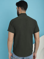 Thumbnail for Indian Needle Men's Striped Half Sleeve Casual Shirt - Olive - Distacart