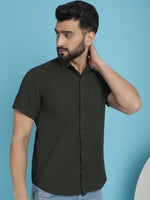 Thumbnail for Indian Needle Men's Striped Half Sleeve Casual Shirt - Olive - Distacart