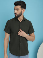 Thumbnail for Indian Needle Men's Striped Half Sleeve Casual Shirt - Olive - Distacart