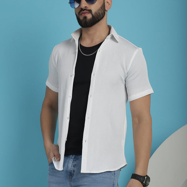 Indian Needle Men's Striped Half Sleeve Casual Shirt - White - Distacart