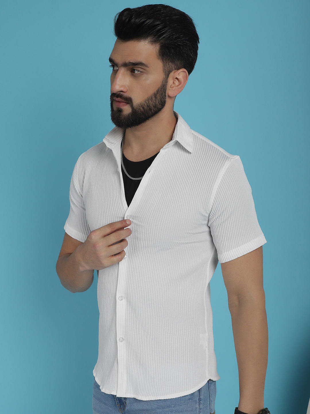 Indian Needle Men's Striped Half Sleeve Casual Shirt - White - Distacart