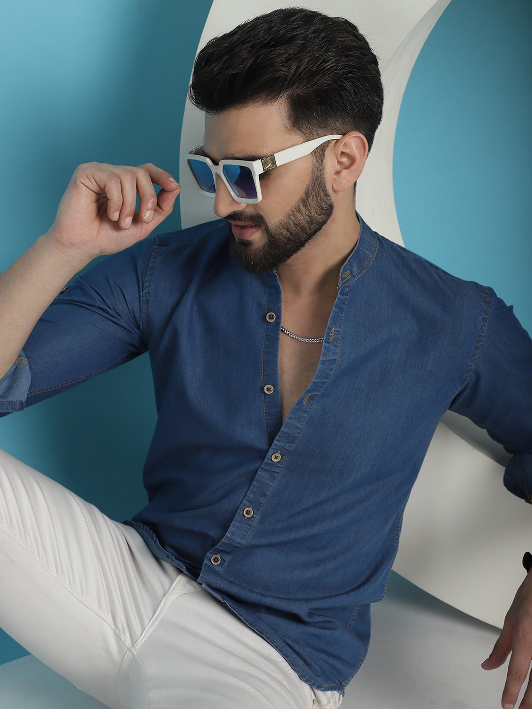 Indian Needle Men's Denim Casual Shirt - Blue - Distacart