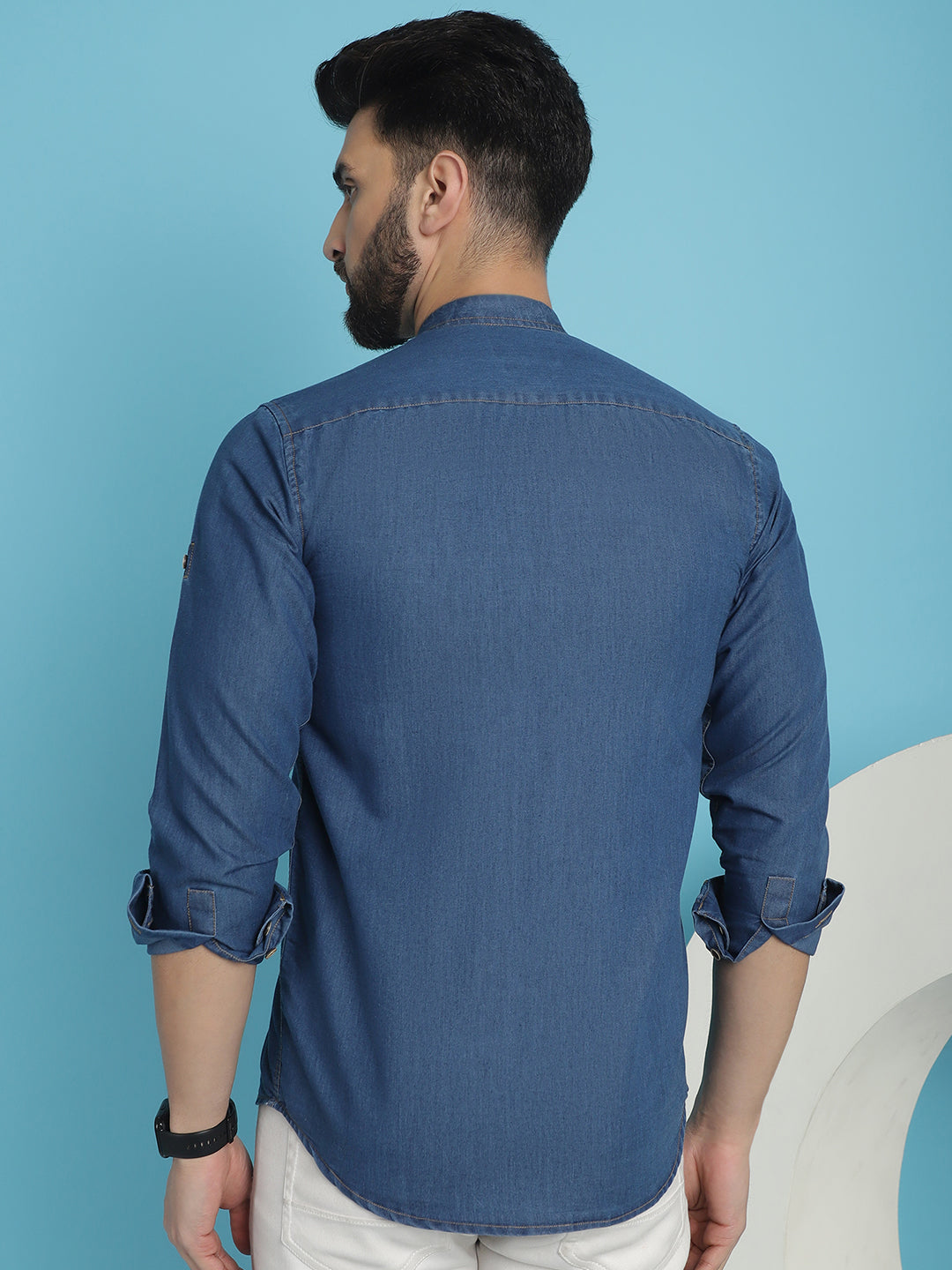 Indian Needle Men's Denim Casual Shirt - Blue - Distacart