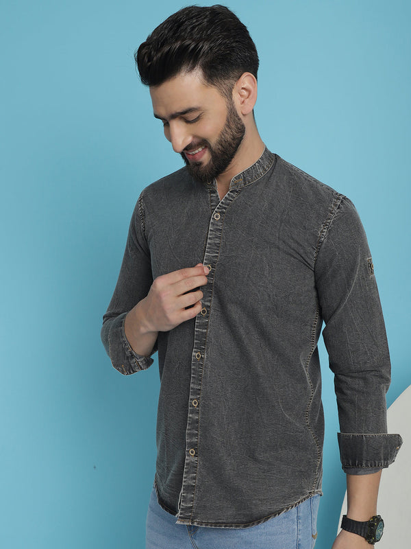 Indian Needle Men's Denim Casual Shirt - Charcoal - Distacart