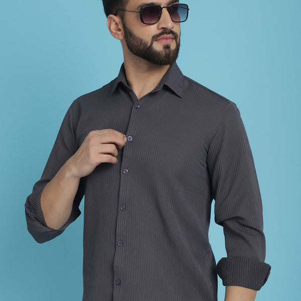 Indian Needle Men's Striped Casual Shirt - Grey - Distacart