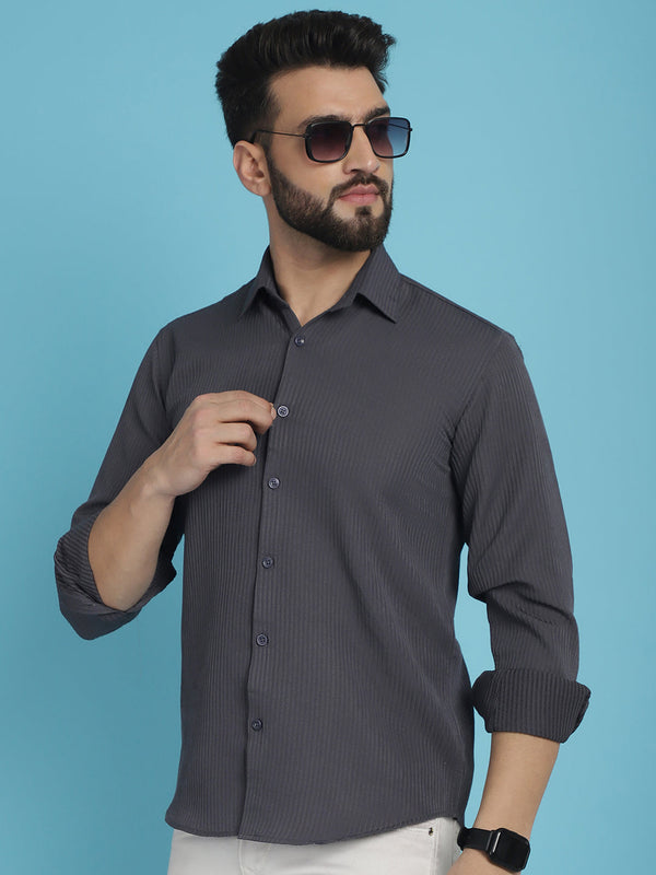 Indian Needle Men's Striped Casual Shirt - Grey - Distacart
