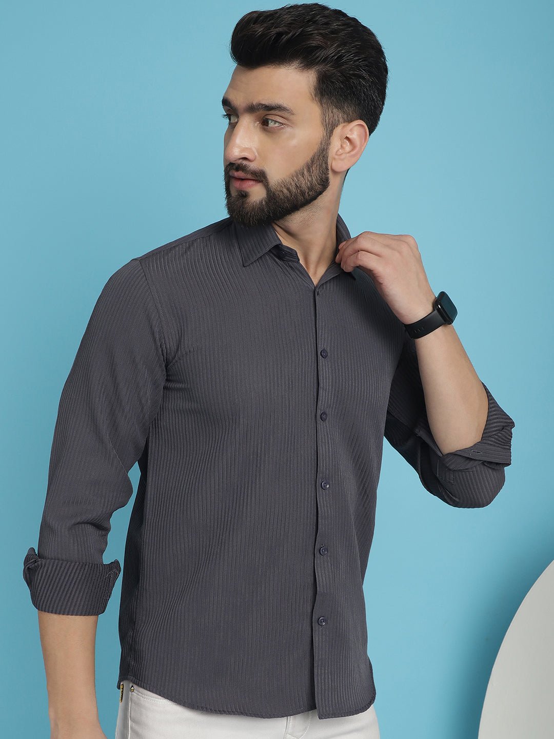 Indian Needle Men's Striped Casual Shirt - Grey - Distacart