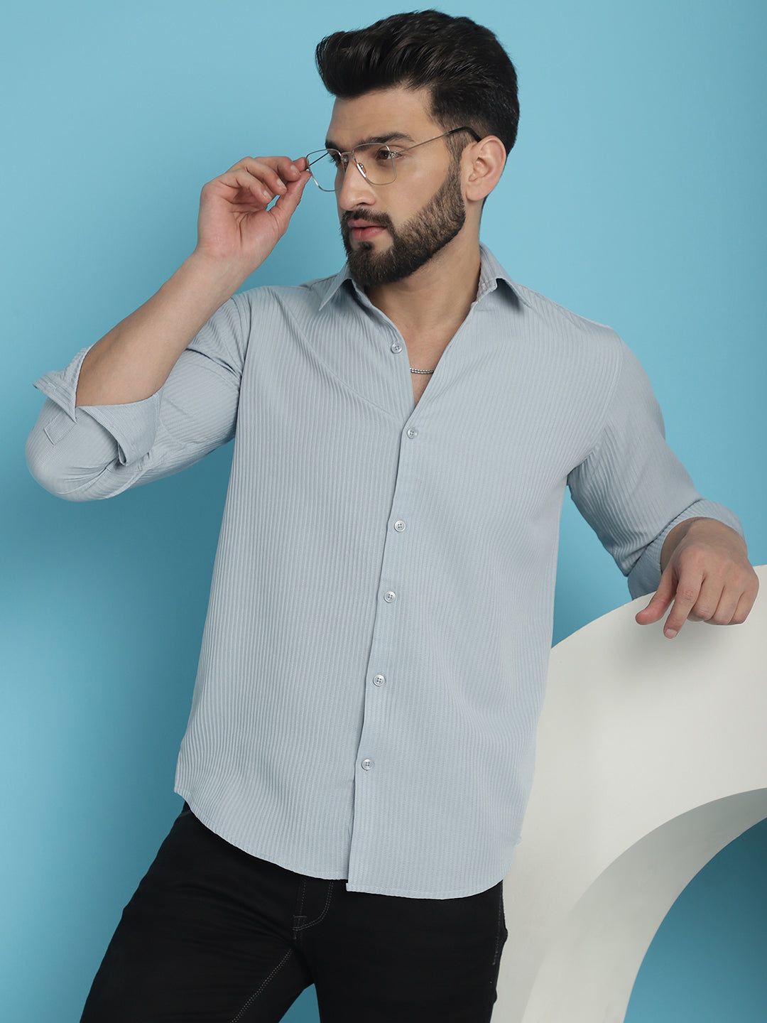 Indian Needle Men's Striped Casual Shirt - Light-Grey - Distacart