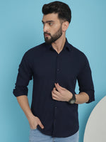 Thumbnail for Indian Needle Men's Striped Casual Shirt - Navy Blue - Distacart