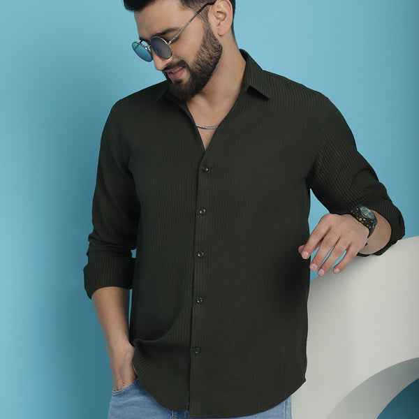 Indian Needle Men's Striped Casual Shirt - Olive - Distacart